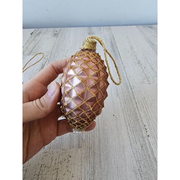 Glass gold beaded pine cone unique ornament set Xmas tree - Picture 9 of 10
